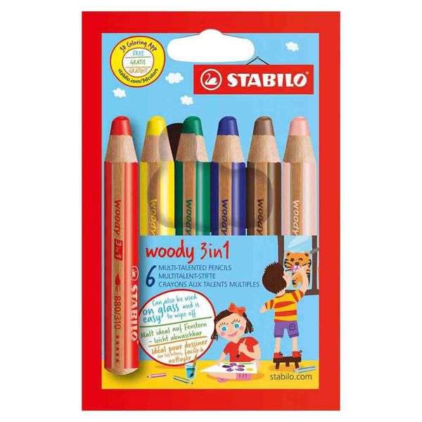 Farbičky STABILO woody 3 in 1, 6 ks