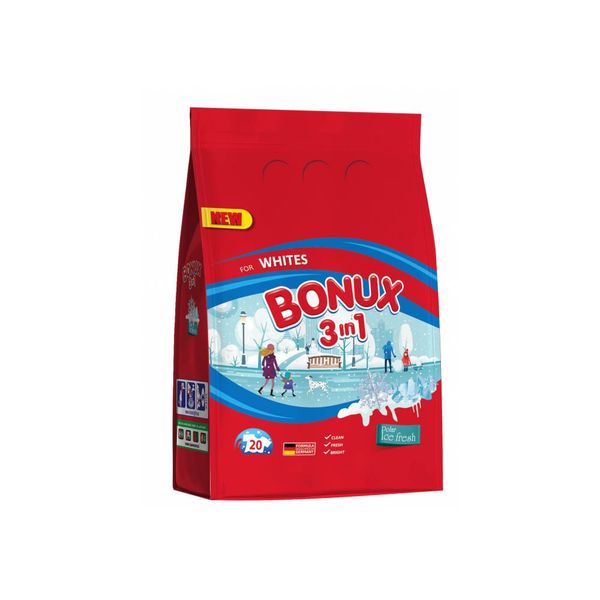 Prášok na pranie BONUX 3v1 Polar Ice Fresh, 1,5 kg/20 PD na bielu bielizeň