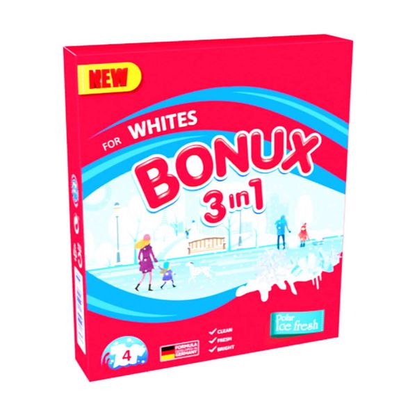 Prášok na pranie BONUX 3v1 Polar Ice Fresh, 300 g/4 PD na bielu bielizeň