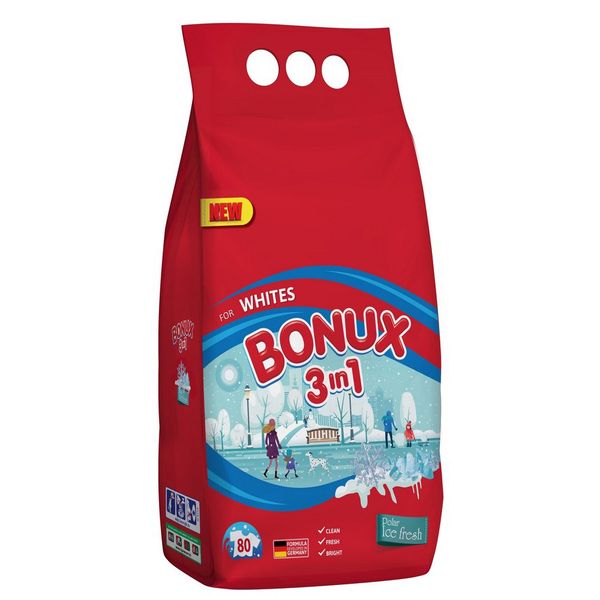 Prášok na pranie BONUX 3v1 Polar Ice Fresh, 6 kg/80 PD na bielu bielizeň