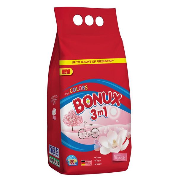 Prášok na pranie BONUX 3v1 Pure Magnólia, 6 kg/80 PD na farebnú bielizeň