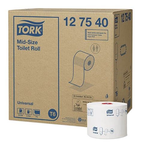 Toaletný papier 1vr TORK T6 Mid-size universal 135m, biela celulóza