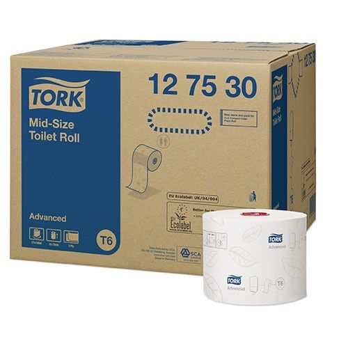 Toaletný papier 2vr TORK T6 Mid-size advanced 100m, biela celulóza